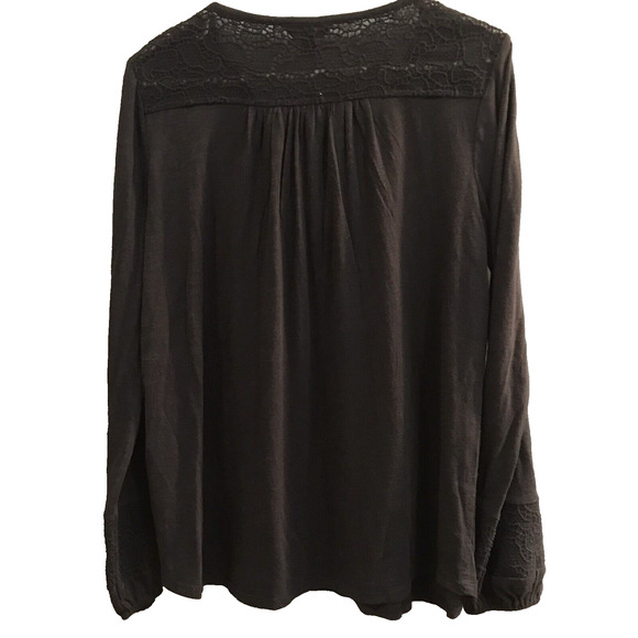 Lucky Brand Womens Top Size M Medium Black Lightweight Lace Inset Long Sleeve - Picture 5 of 7